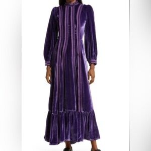 LISOU Gig Ruffle Long Sleeve violet purple Velvet Dress 6 NWT